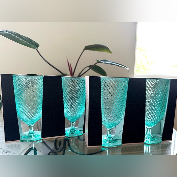 Rachel Zoe 4 Pc Teal Acrylic Wine Glasses Footed NEW - Picture 9 of 9